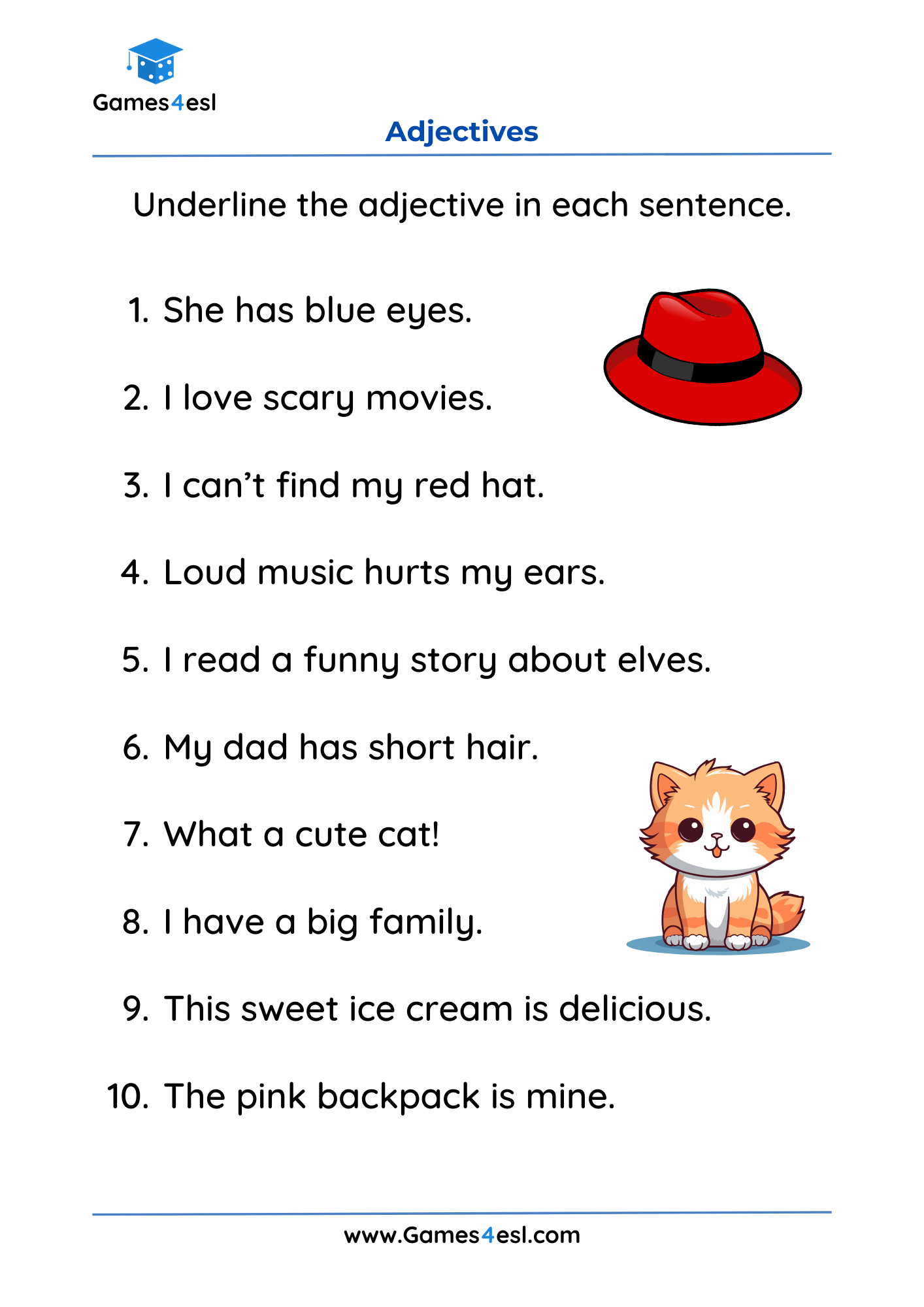 A Grade 2 Worksheet for teaching adjectives