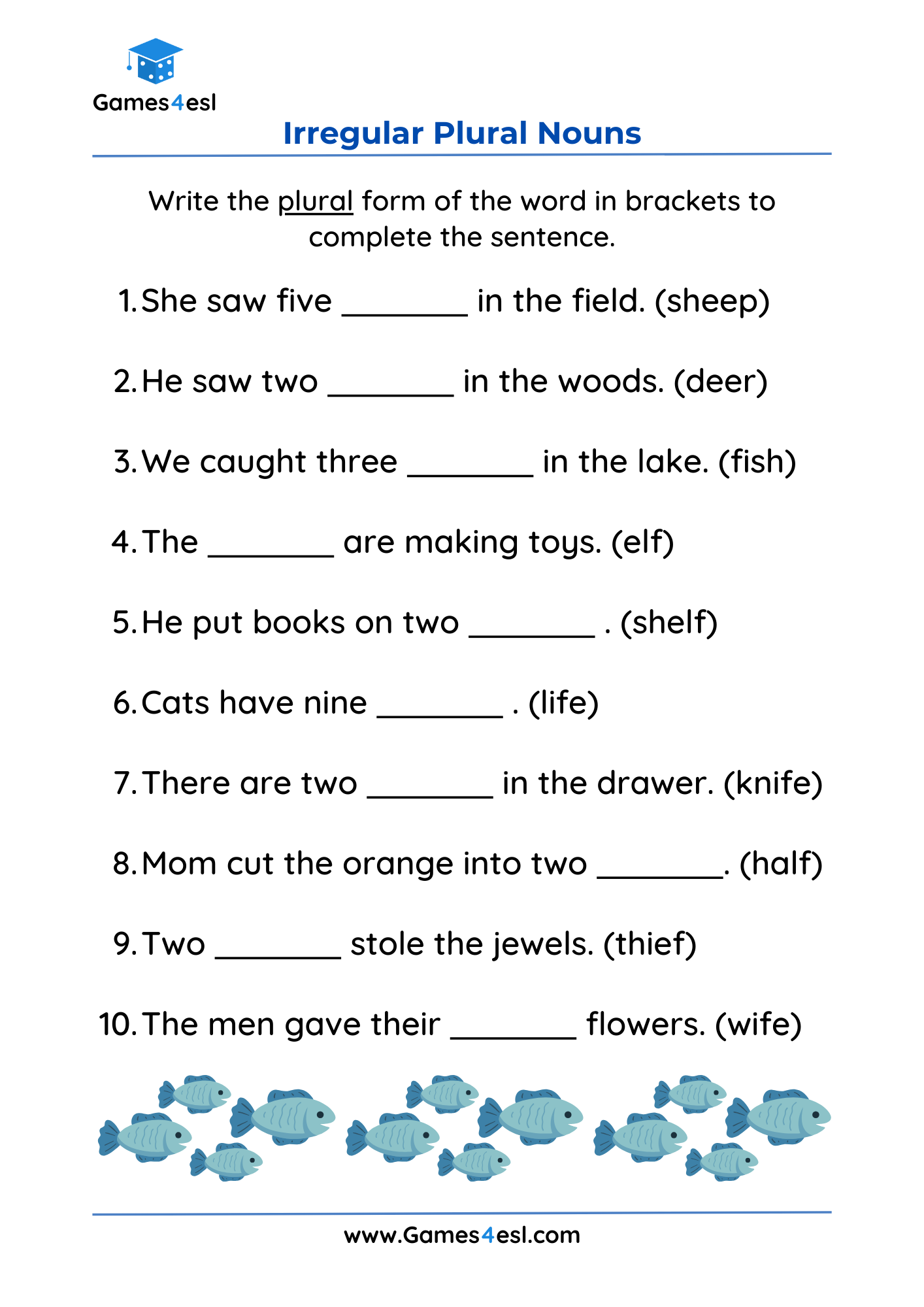 A grade 2 Worksheets to practice irregular plural nouns.