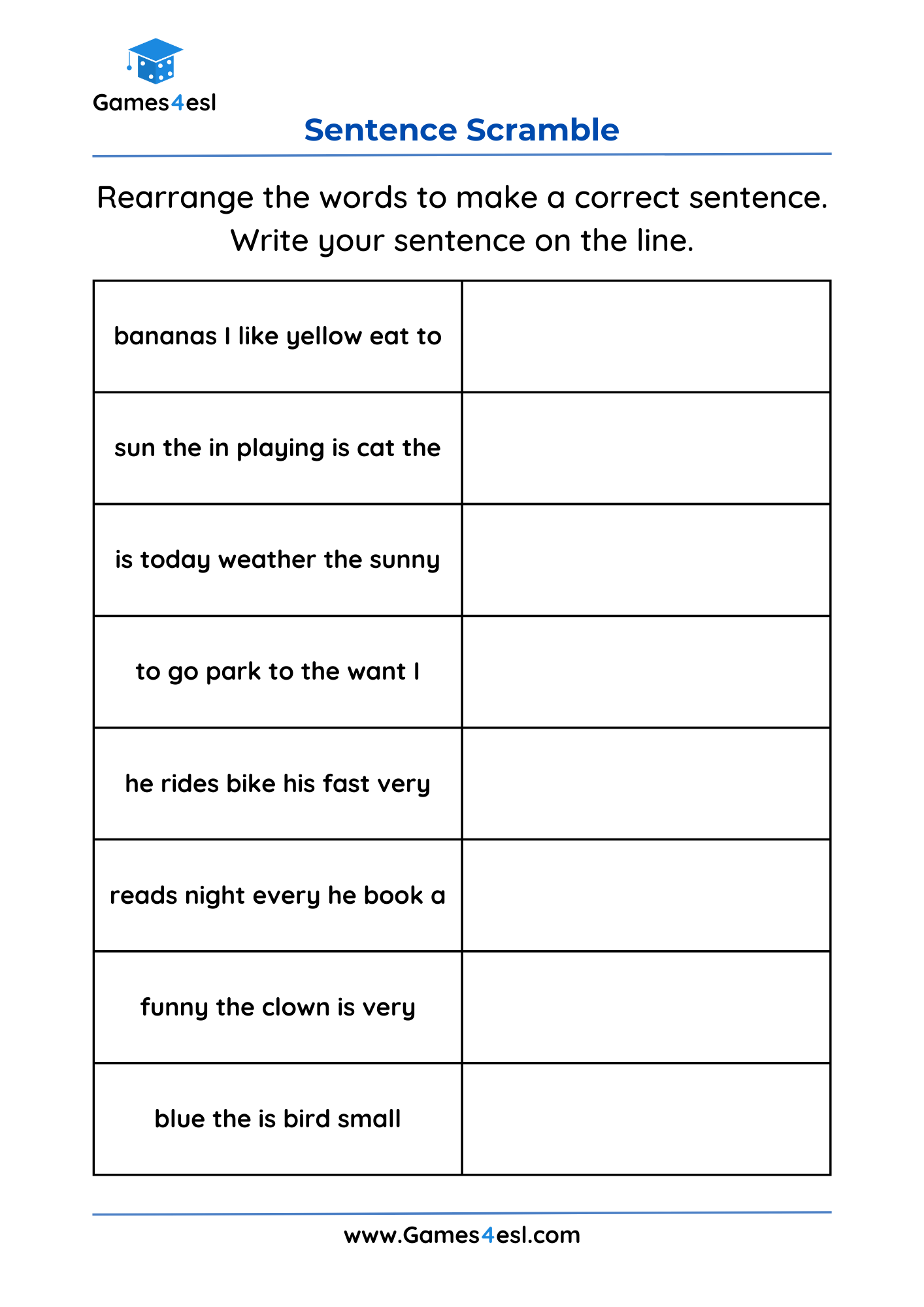 A grade 2 worksheet for practicing sentences.