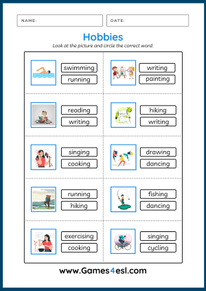 Hobbies Worksheet