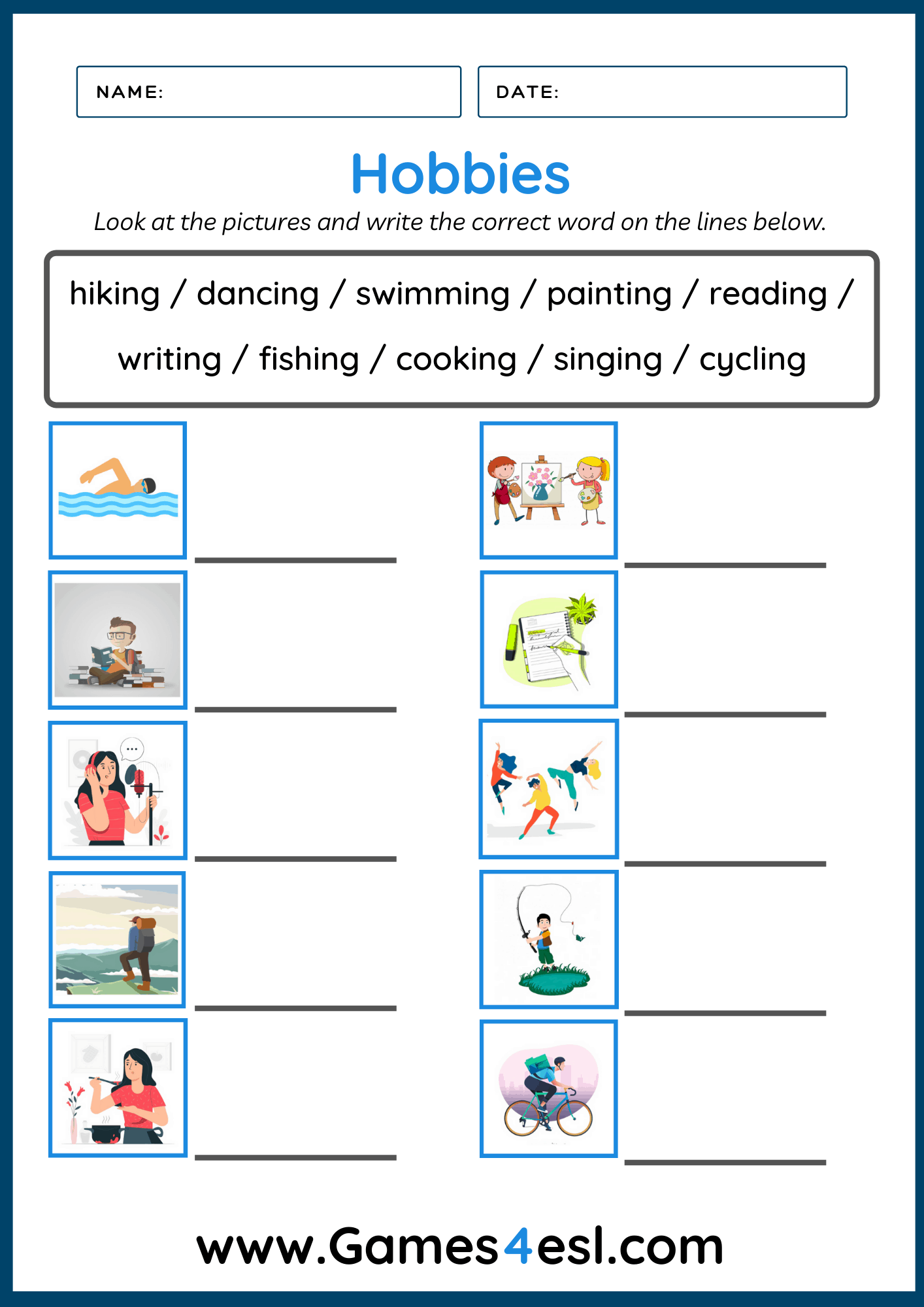 hobbies-worksheets-games4esl