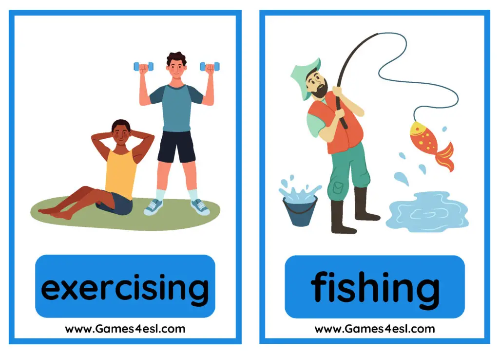 Hobby Flashcards - exercising and fishing