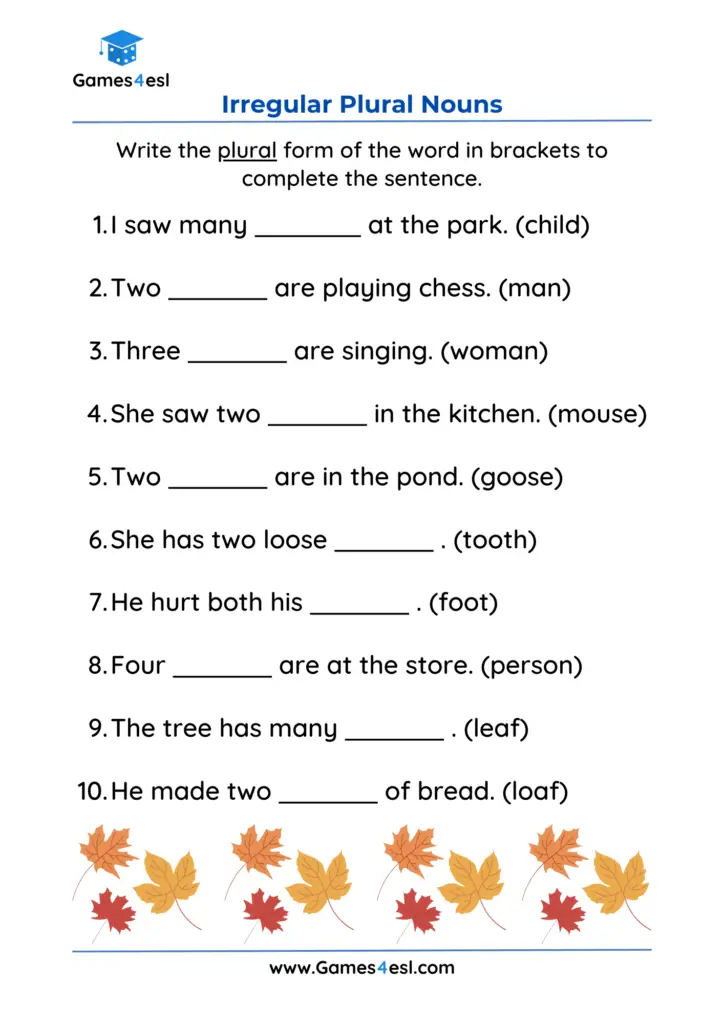 Irregular Plural Noun Worksheets | Games4esl