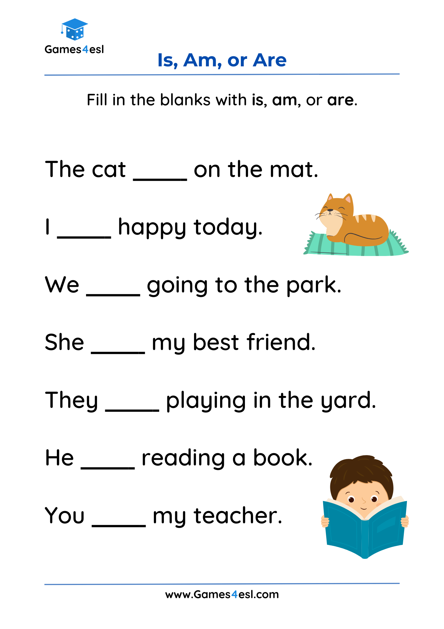 A worksheet for teaching is, am, and are.