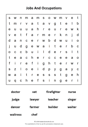 Jobs and Occupations Word Search