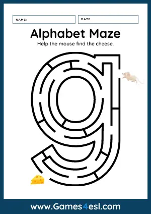 Letter G Maze Worksheet - Lowercase