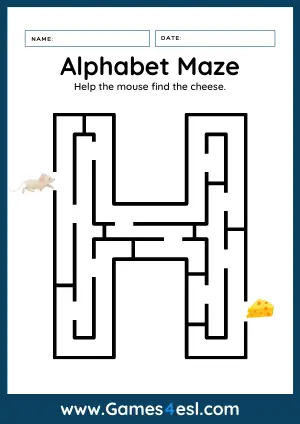 Letter H Maze Worksheet - Uppercase