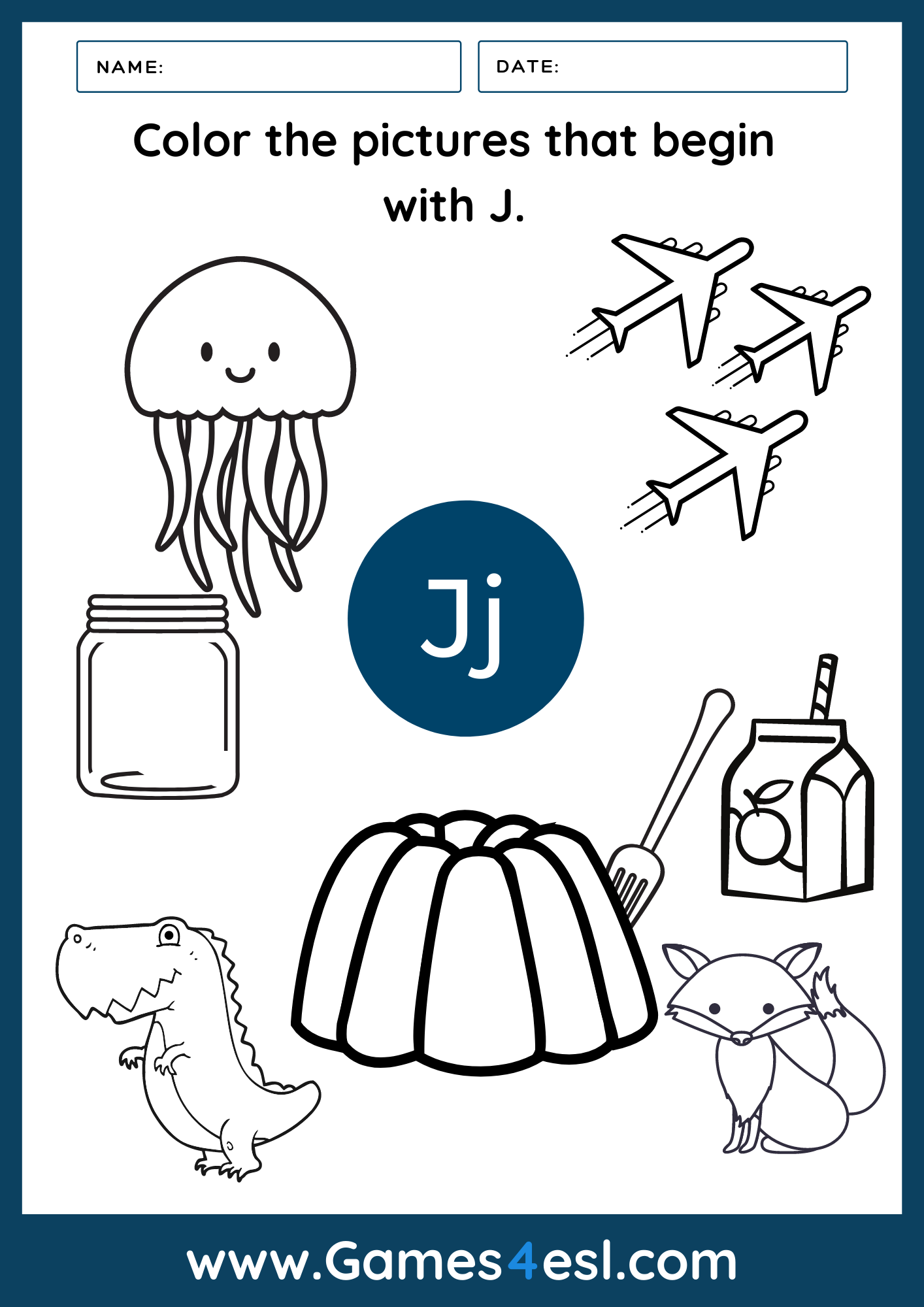 Letter J Coloring Worksheet