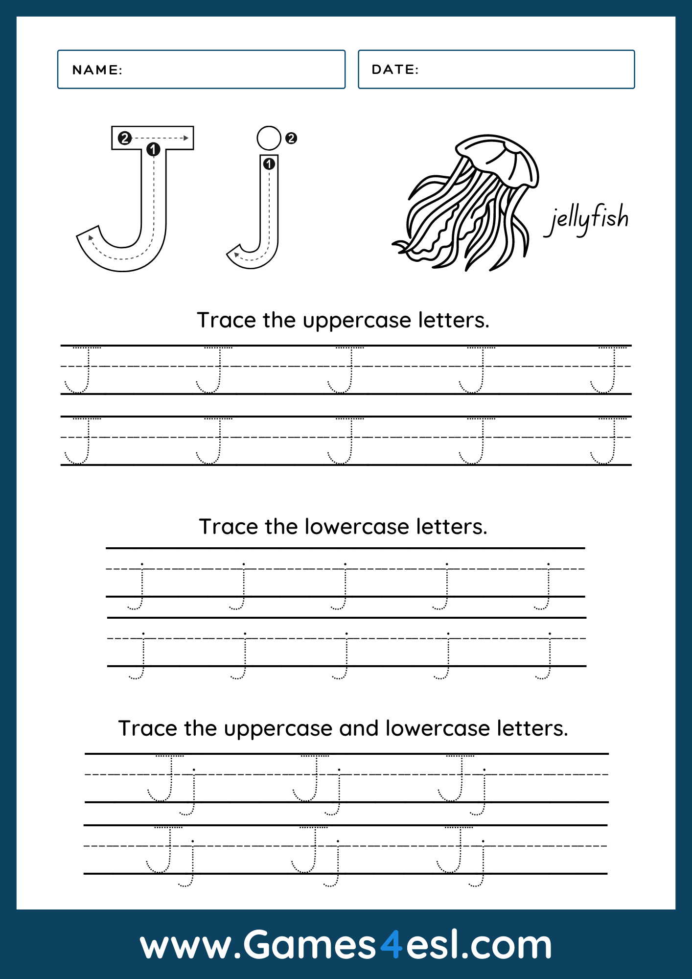 Letter J Tracing Worksheet