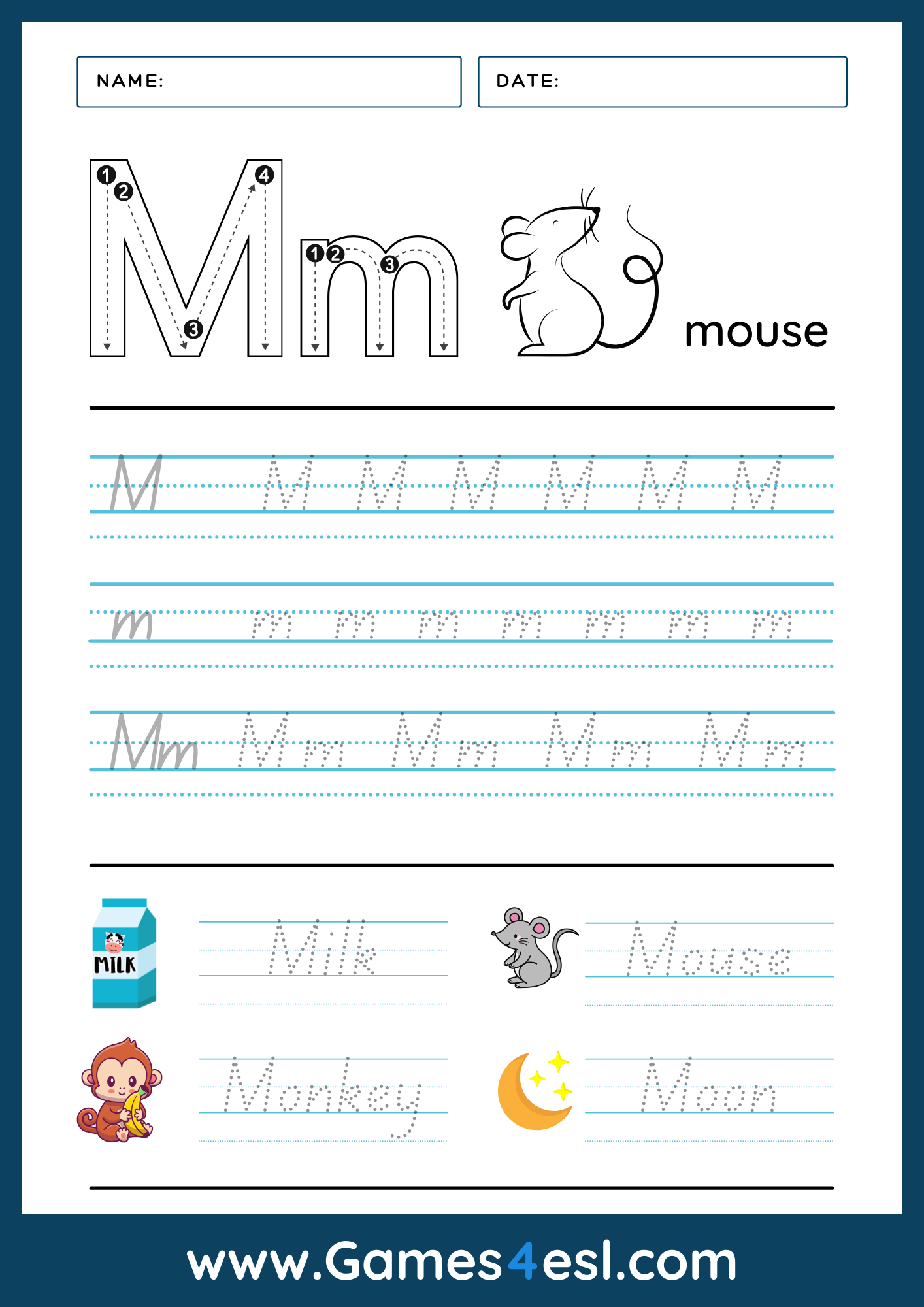 Letter M Tracing Worksheet
