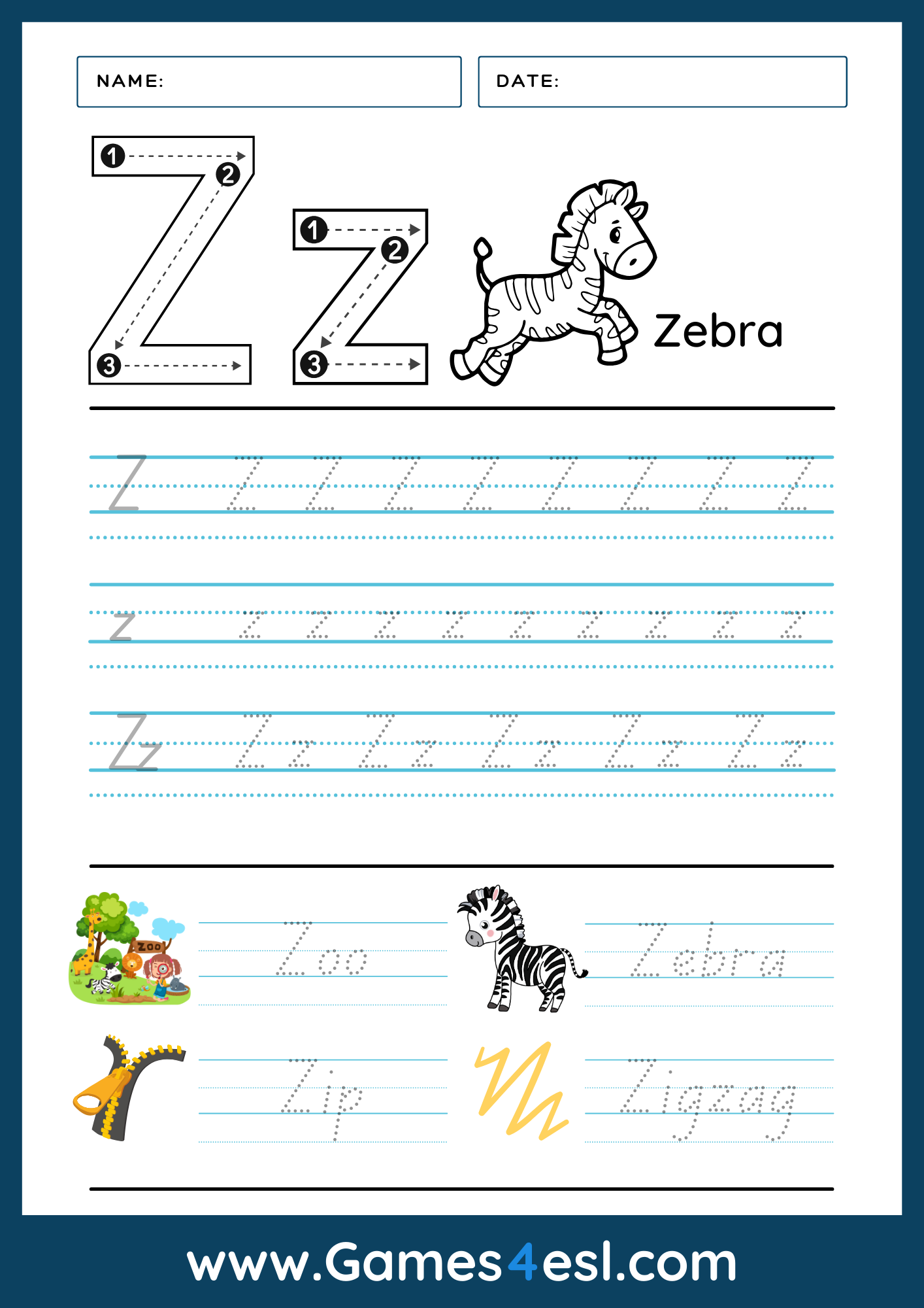 A Letter Z Tracing Worksheet