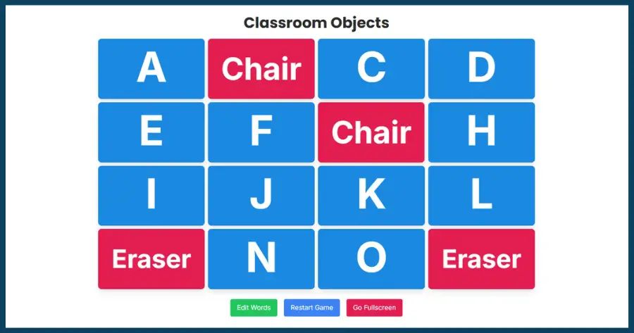 A Screenshot of an interactive online matching memory game for classroom use.
