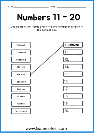 Number Worksheet 11-20