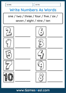 Numbers As Words Worksheets | Games4esl