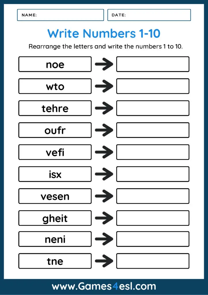 Numbers As Words Worksheets | Games4esl