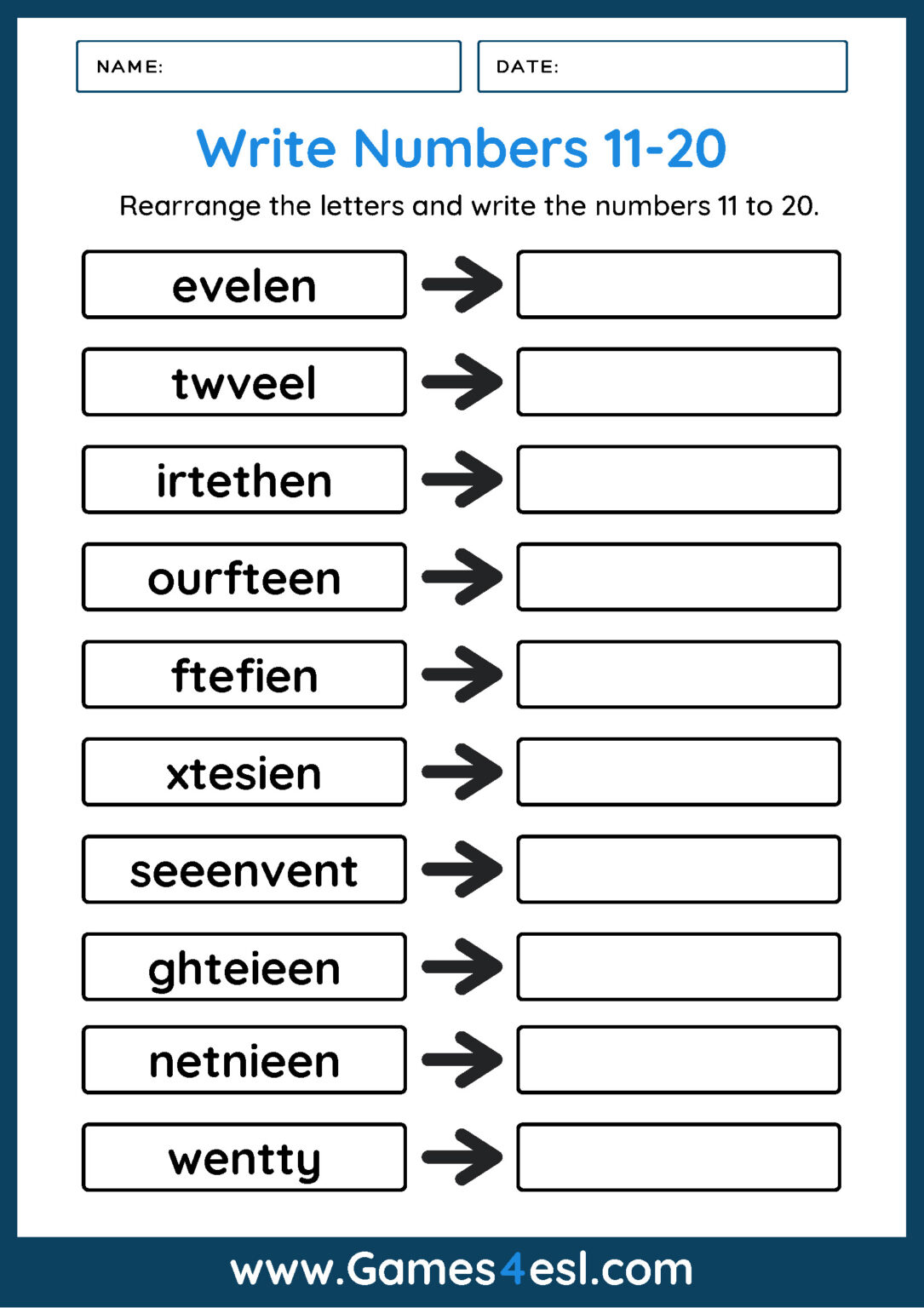 Numbers As Words Worksheets 