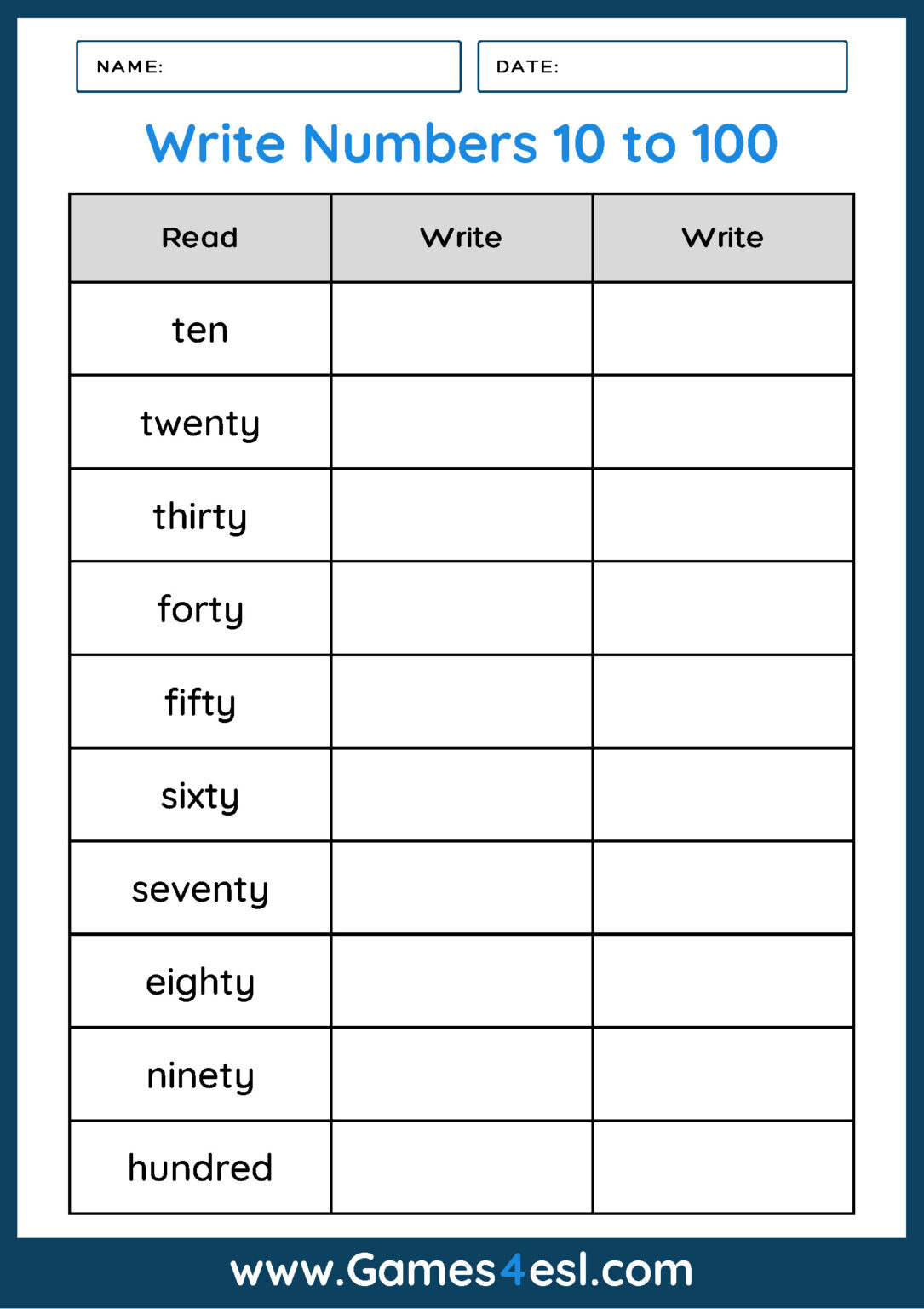 Numbers As Words Worksheets | Games4esl