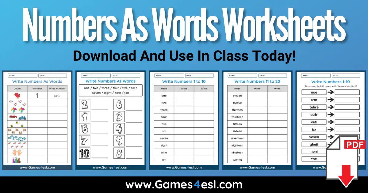 Numbers As Words Worksheets