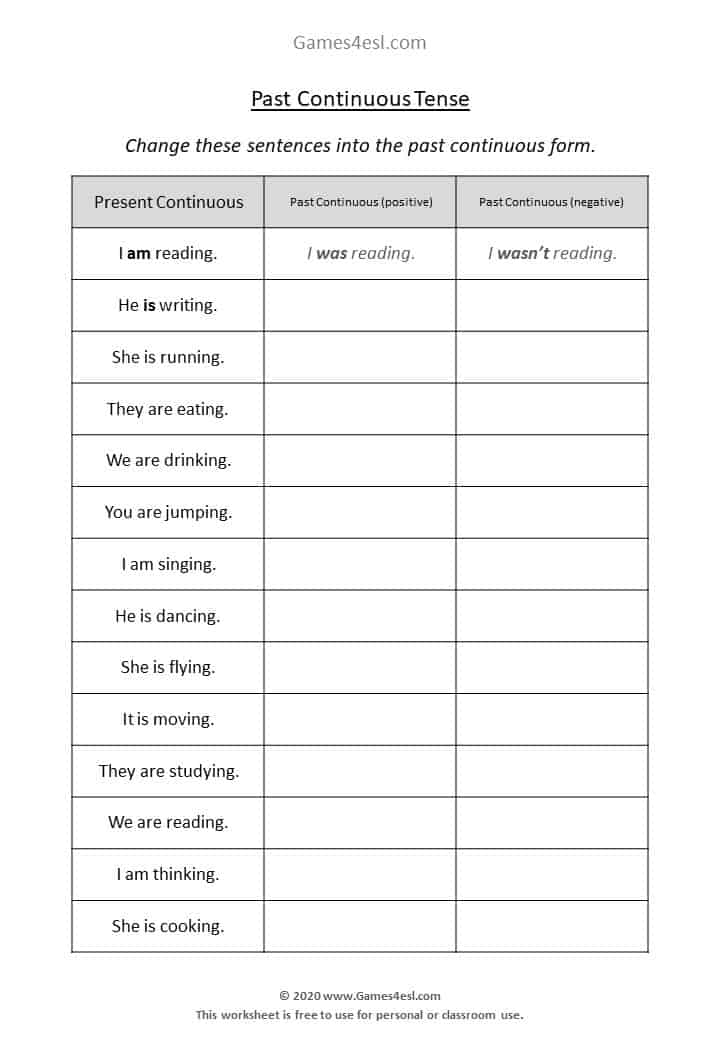 Past Continuous Writing Worksheet