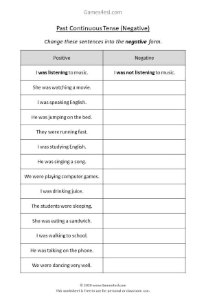 Past Continuous Tense, Affirmative, Negative and Interrogative Sentences -  English Study Page