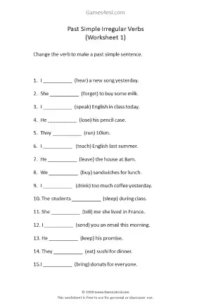 Past Simple Irregular Verbs Worksheet