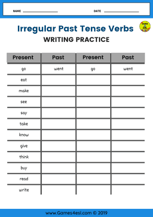 Past Tense Worksheet  - Irregular Verbs