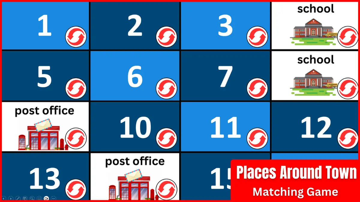 A memory game ppt for reviewing places around town.