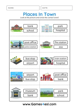 Places In Town Vocabulary Worksheet