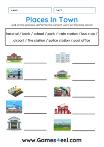 Places In Town Worksheets | Games4esl