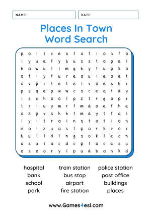 Places In Town Word Search
