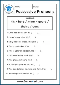 Pronoun Worksheets | Games4esl