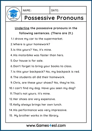 Pronoun Worksheets | Games4esl