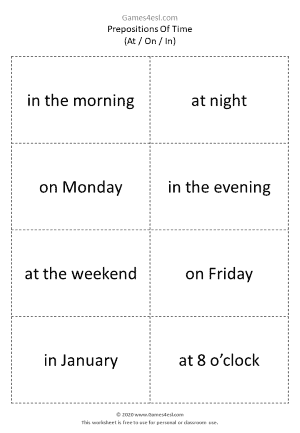 Prepositions Of Time Worksheet