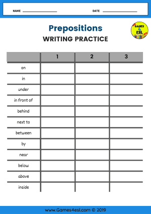 Prepositions Writing Worksheet