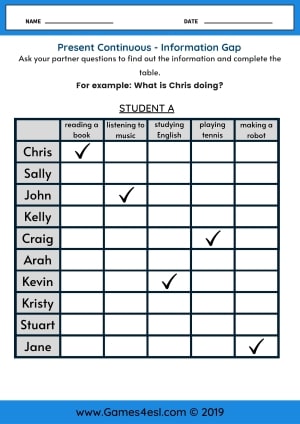 Present Continuous Information Gap Worksheet