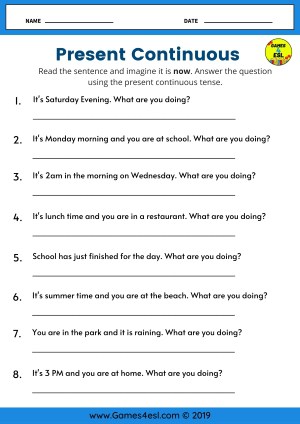 Present Continuous Questions Worksheet