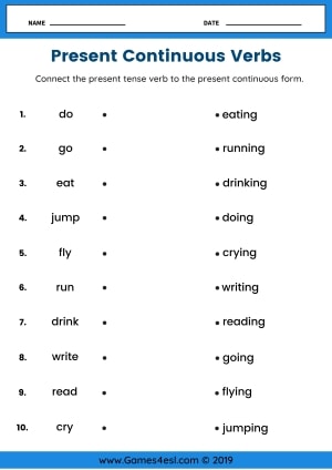 Present Continuous Verbs Worksheet