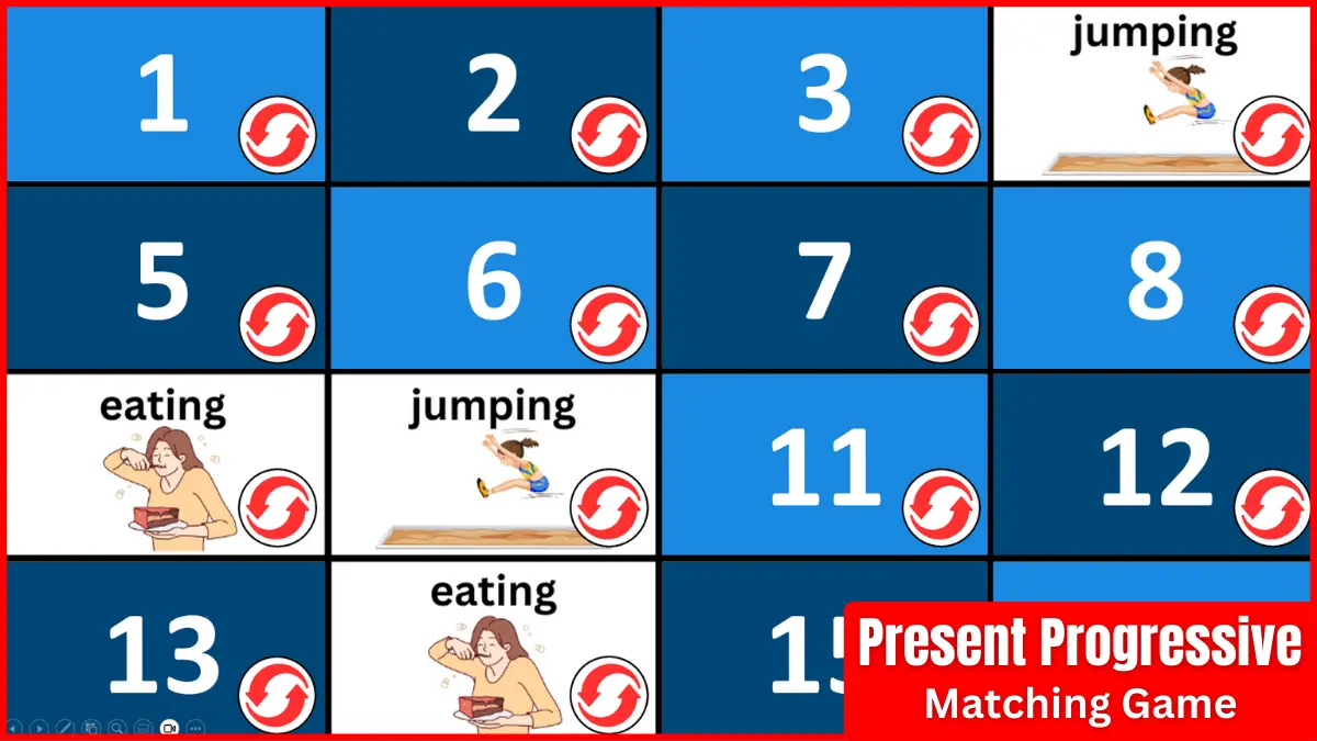 A memory game ppt for teaching present progressive verbs.