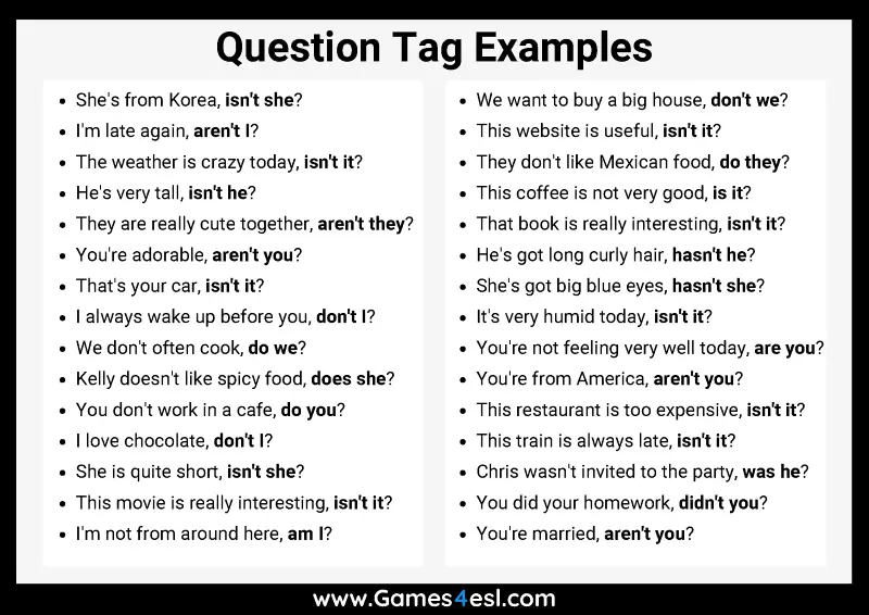 Question Tag Examples PDF