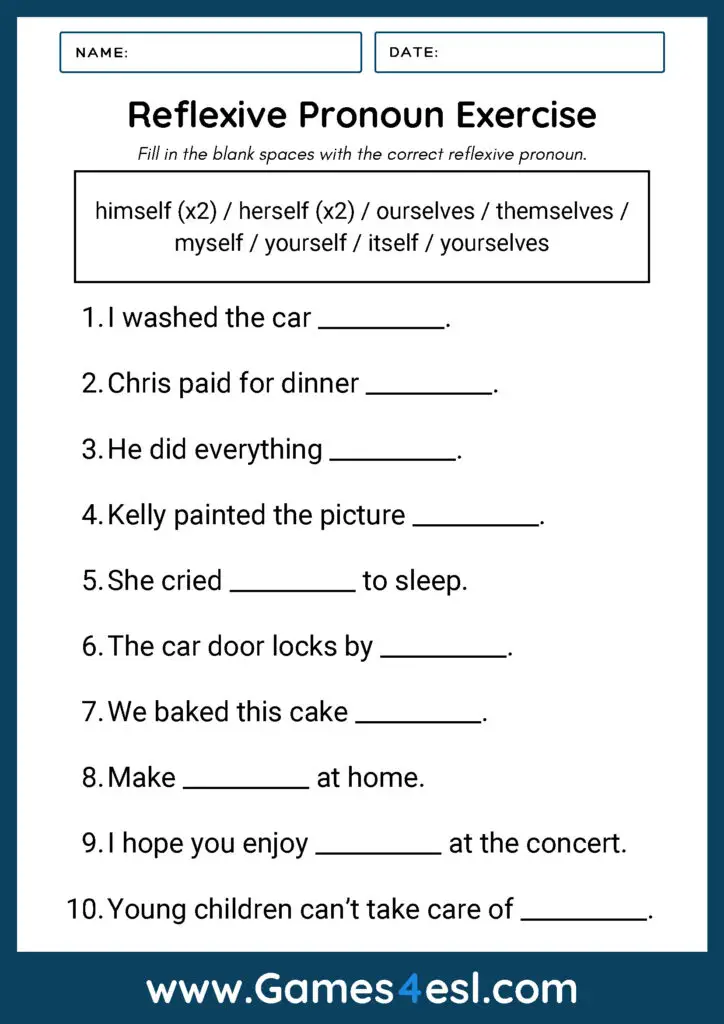 Reflexive Pronoun Exercise PDF