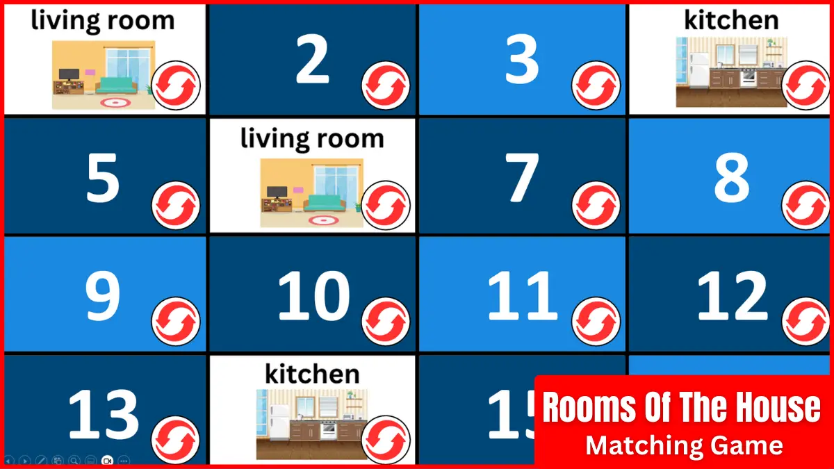 A memory game ppt for teaching rooms of the house.