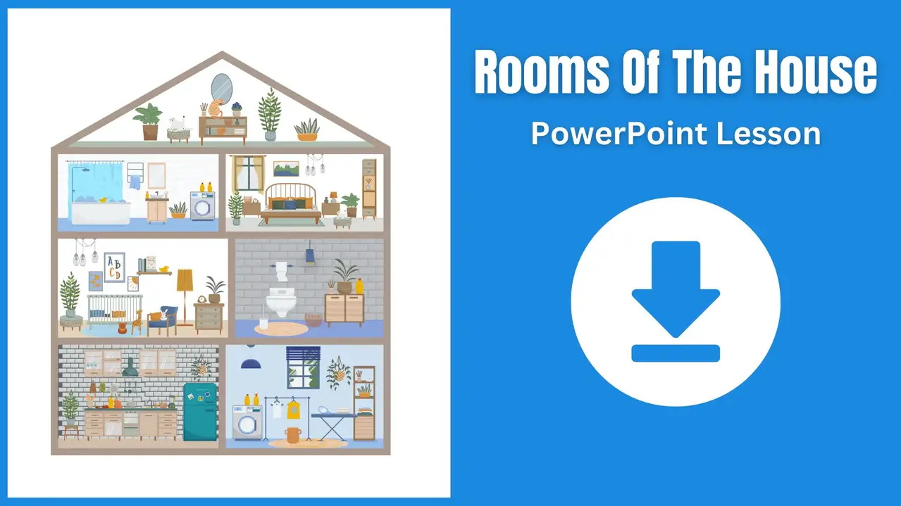 A PowerPoint for teaching rooms of the house in English.