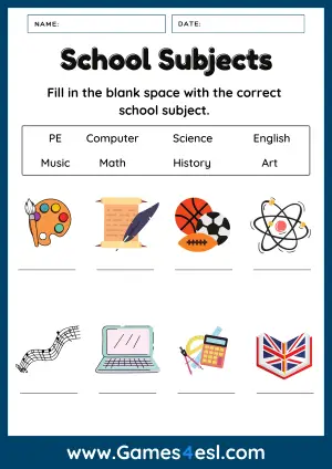 School Subject Worksheets | Games4esl