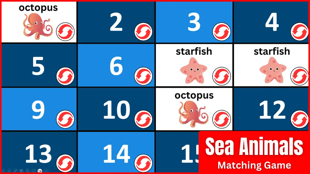 A memory game ppt to teach sea animals.