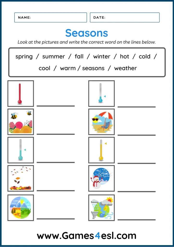 Seasons Lesson - Worksheet