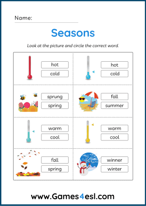 Free Seasons Worksheets | Games4esl