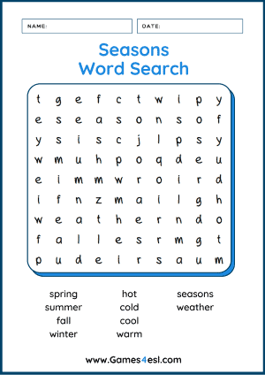 Seasons Word Search