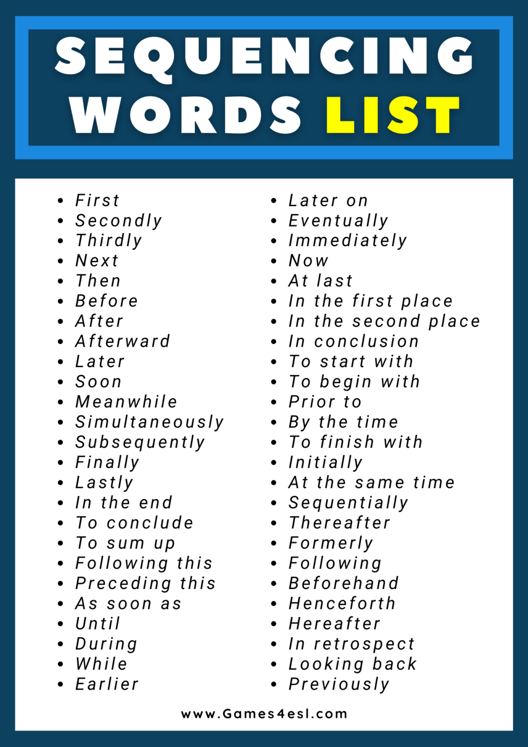 Master English Sequencing Words: Useful Guide With Lists, Examples, And ...