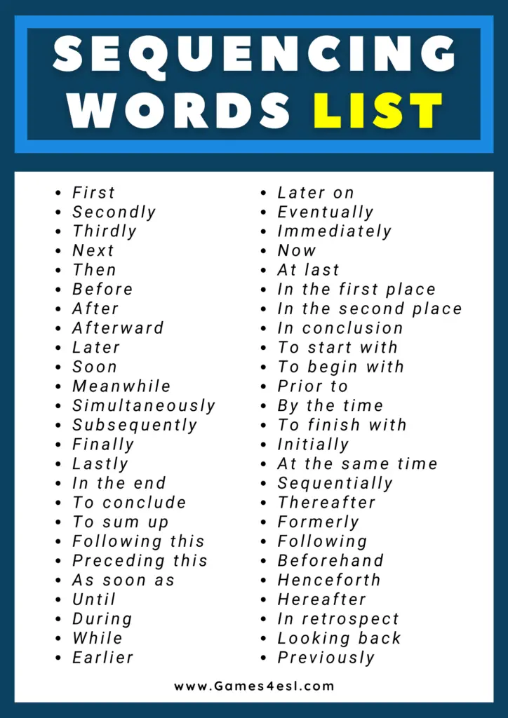 Sequencing Words List PDF