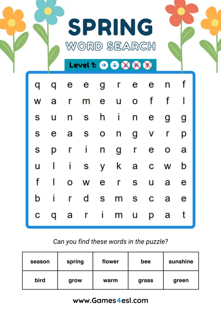 Free Spring Word Searches | Games4esl